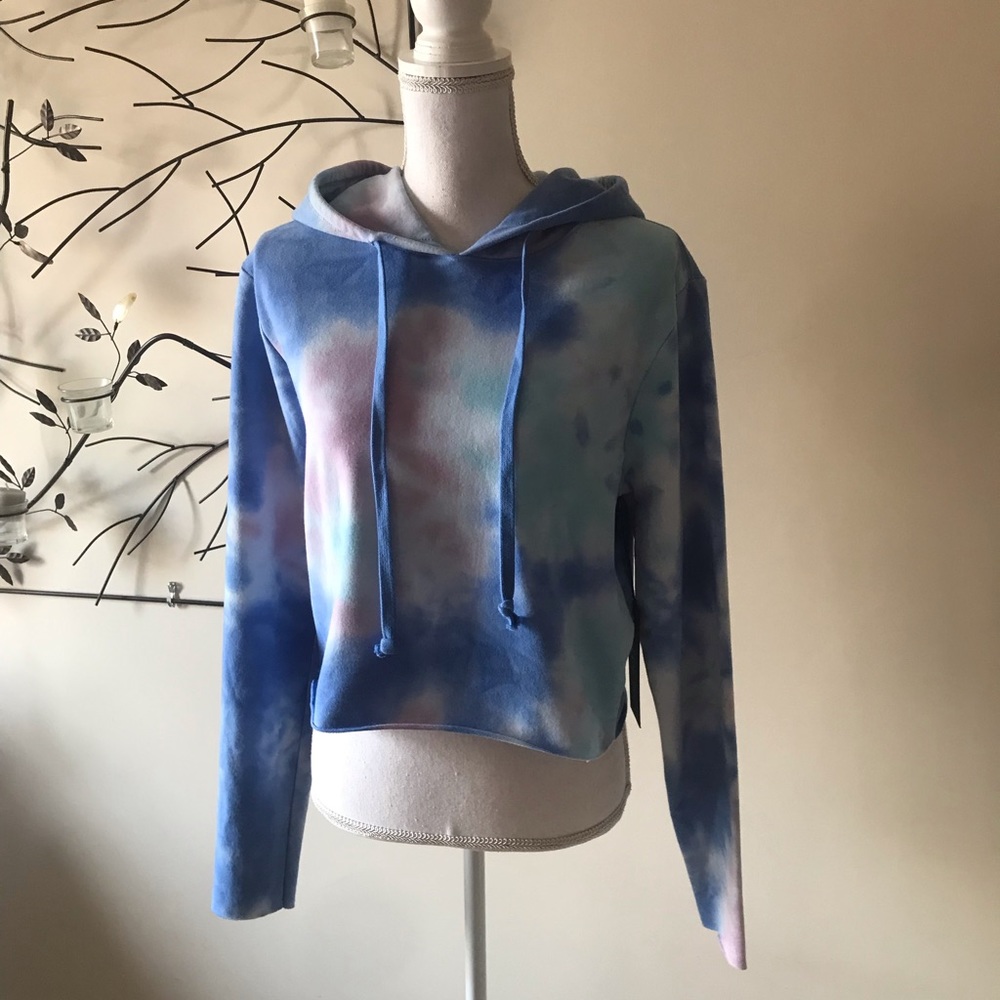 Wildfox Painted Sky Crop Tie Dye Cotton Blend Hoodie Sweatshirt Size Large NWT